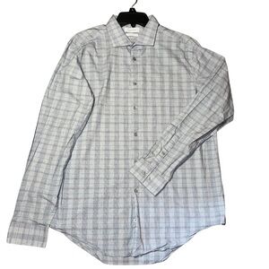 Men's Calvin Klein large slim fit Gray Checkered button down Shirt preppy formal